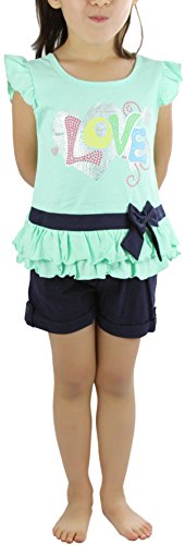Image of ToBeInStyle Girl's Two Piece Summer Set Cute Tee Top and Matching Shorts Adorable Outfit