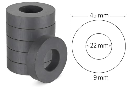 Ferrit Magnete Ringmagnete 45 x 22 x 9mm 5 Stück Keramik Magnet mit Loch unbeschichtet Schwarz Starke Magnetring Große Industriemagnete Hartferrit Lochmagnete für Handwerk DIY