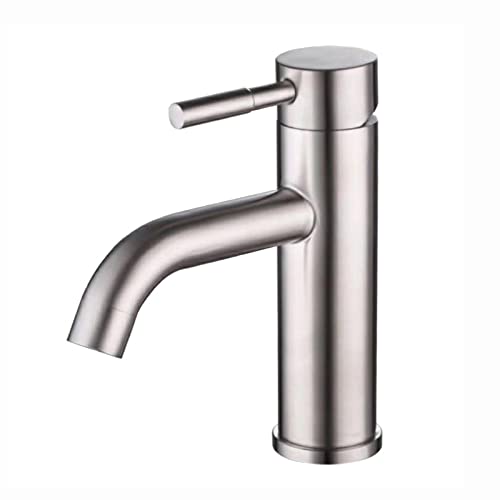 Robinet de lavabo monotrou avec mitigeur à poignée unique anti-goutte en nickel brossé