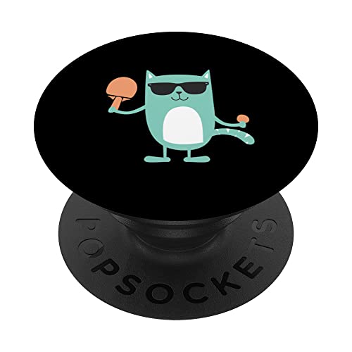 Cat Ping Pong Player - Paddle Game Sports Tournament Lover PopSockets Swappable PopGrip, Black