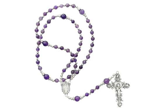 Intercession Amethyst Rose Catholic Rosary – Handcrafted Healing Purple Gemstone Prayer Beads with Silver Crucifix2