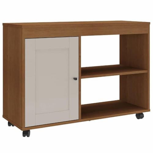 Rack para tv Até 42' com rodizios e porta almofadada SAMPA cor Cinamomo/Off White - Artely