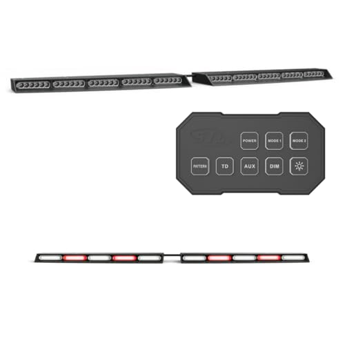 SpeedTech Lights Raptor Elite TIR Upper Windshield Interior Split LED Strobe Visor Light Bar Emergency Lights for Vehicles and Police with Brackets and Control Box (Red/Clear Alternating)