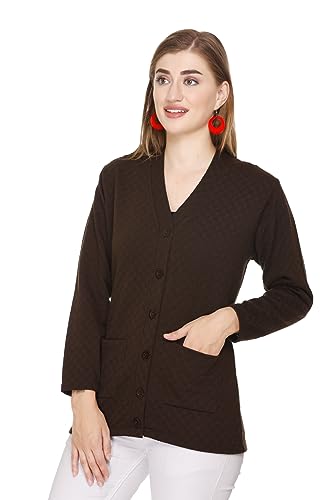 Image of Women's Woolen V-Neck Cardigan - Heavy Daffodil Fabric Winter Wear Acropoly Wool Cardigan for Women