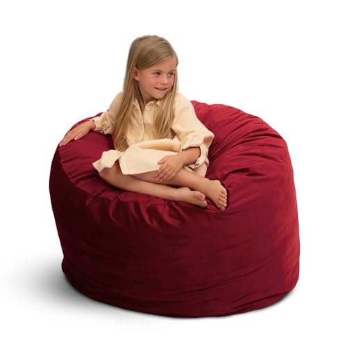 Image of Ultimate Sack 3000 3-Foot Bean Bag Chair, Burgundy Suede Cover - Oversized Foam Lounger, Floor Seat, Small Sofa, or Couch Bed for Living Area, Gaming Room, or Reading Lounge