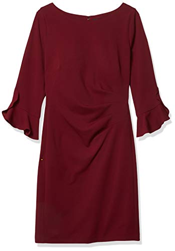 Karl Lagerfeld Paris Women's Tulip Sleeve Sheath Dress with Side Rouching, Cabernet, 16