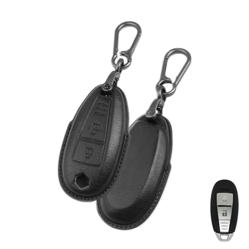 Image of Keyzone Vintage Leather Key Cover for Baleno, Ciaz, Ignis, SCross, Vitara Brezza, Urban Cruiser 3 Button smart Key (VL Leather - Black)