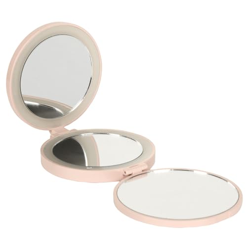 COSMETIC CLUB, SC0691 - Specchio trittico a LED, con luce regolabile, design elegante, ideale per trucco e cura, pieghevole e compatto, 10 x 7 cm, colore: rosa