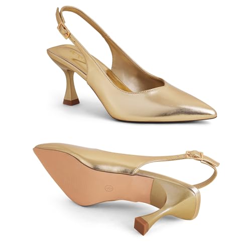 Image of Elisabet Tang Women's Kitten Heel Slingback Low Pumps 3 Inches Stiletto Pointed Closed Toe Elegant Dressy Bridal Wedding Party Shoes