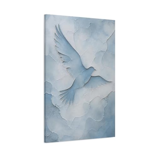 Impression sur toile oiseaux bleu et blanc grand format 60x90 cm