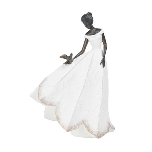 Guichifun Fairy Statue Collection Home Decoration - White Leaf Angel Girls with Bird Resin Home Decor for Outdoor or Indoor Outdoor Yard Decorations Figurines Retirement Gift 8.5 x 5.25 x 12 Inch