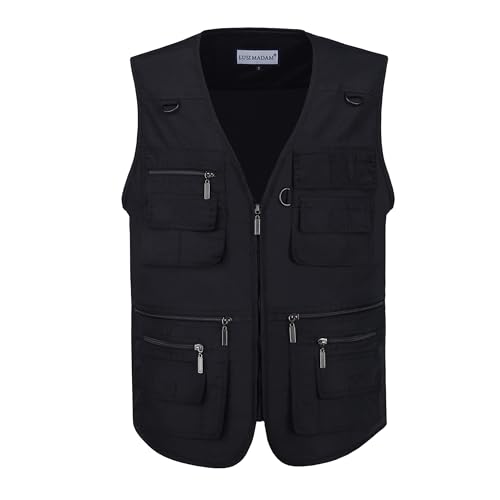 Image of Men's Stone Washed Denim Multi-pocketed Fishing Work Outerwear Vest