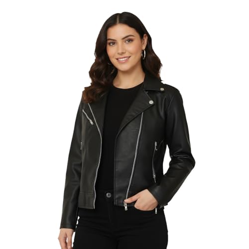 Image of Women Leather Jacket Solid and Riding Biker trending Jacket