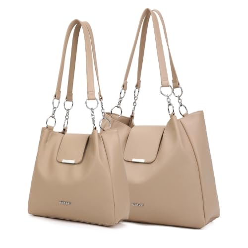 Image of BESMART Denim Tote Bag for Women, Large PU Leather Canvas Shoulder Bags with Circle Chain