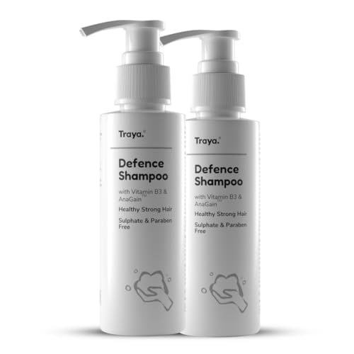 Traya Defence Shampoo | Cleansing Shampoo for Scalp Nourishment & Hair Health | Contains Biotin, Niacinamide, Piroctone Olamine & Anagain | Sulphate & Paraben Free Shampoo For Women & Men | Pack of 2