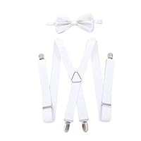 Bretelles + Nœud Papillon Homme Beige – Style X Élastique Réglable, 4 Clips Métal Solides, Mariage, Fête, Noël, Saint-Valentin