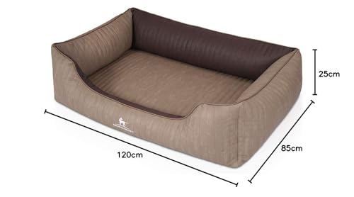 Knuffelwuff Orthopädisches Hundebett Outlander aus Laser-gestepptem Kunstleder XXL 120 x 85cm Natur/Braun - Abnehmbarer Bezug - leicht zu reinigen - für große, mittelgroße und kleine Hunde
