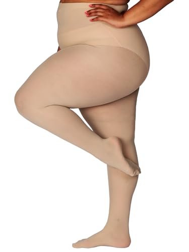 Image of HONENNA Queen Plus Size Tights Semi Opaque Control Top High Waist Stockings Nylons Pantyhose for Women 1X 2X 3X 4X 5X 6X