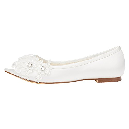 Emily Bridal Wedding Shoes Women's Satin Flat Heel Peep Toe with Crystal Heel Crystal2