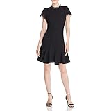 Rebecca Taylor Women's Short Sleeve Tweed Lace Dress, Black, 10