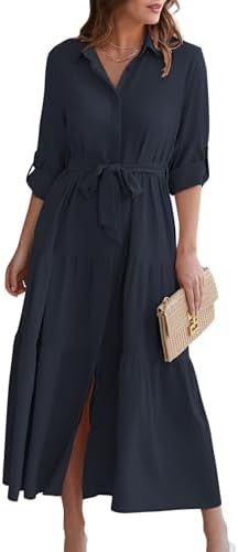 ECOWISH Women's Maxi Shirt Dress