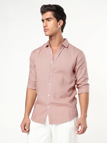 Image of Urbano Fashion Men's Linen Blend Full Sleeve Relaxed Fit Casual Solid Shirt