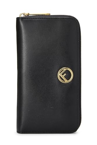 Pre-Loved Black Leather 'F is Fendi' Zippy Wallet, Black