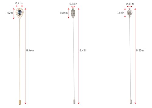 Image of Alilang Antique Vintage Hat Pin Classic Long Handle Geometric Hatpin Stick Lapel Pins for Women, Men, Pack of 2 /3