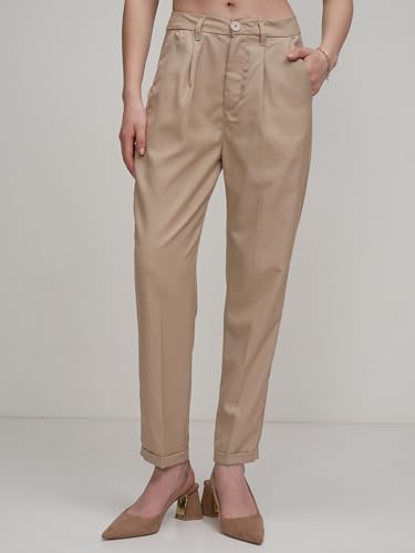 Image of Tokyo Talkies Women's Regular Fit Peg Trousers | Stretchable Trousers| High-Rise