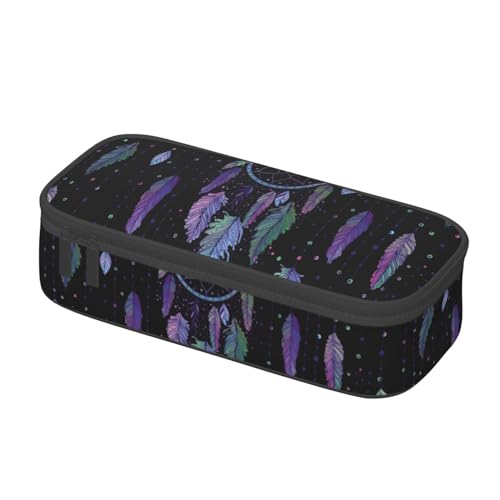 Image of Dreamcatcher With Colorful Vibrant Feathers Large Pencil Case, Pencil Pouch With Zipper Compartments Stationery Pencil Bag For Kids Teens Students School Supplies