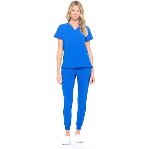 Dagacci Medical Uniform Women and Men Unisex 4-Way Stretch Jogger Scrub Set, Royal Blue, M Cover