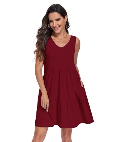 Image of Sundresses for Women Summer Sleeveless Tiered Swing V Neck Tank Dress