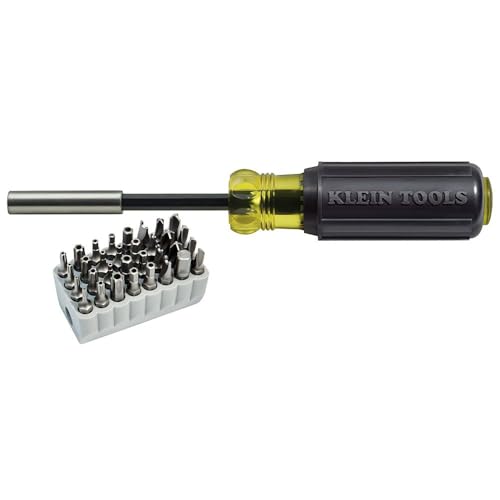 Klein Tools 32510 Magnetic Multibit Screwdriver with Sturdy Torx, Hex, Spanner, Tri-Wing, Torq and Nut Tamperproof Bits and Storage Block