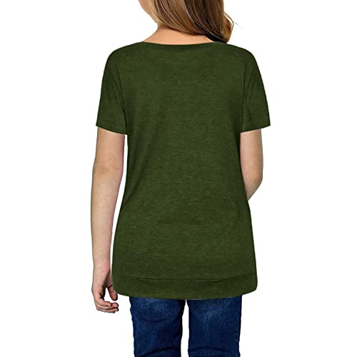 Girls Summer Casual Tunic Tops Knot Front Button Short Sleeve Blouse T Shirts Tee Blouse for 4-13 Years(Green,12-13 Years)4