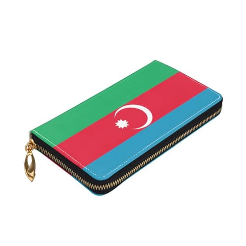 Leather Women Wallets, Long Credit Card Holder, Flag of Azerbaijan Print Billfold Clutch & Travel Purse Large Capacity3