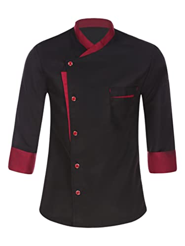 ranrann Unisex Chef Coat Men's Women's Long Sleeve Chef Jacket Kitchen Restaurant Cooking Chef Top Uniform Black Medium