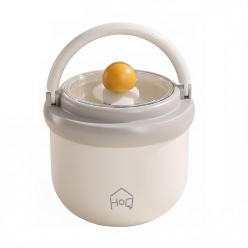 Image of House of Quirk Portable Soup Cup & Porridge Jar, 304 Stainless Steel Breakfast Cup with Lid & Spoon - Insulated Oatmeal, Milk & Food Container for Students & Travel (Beige)