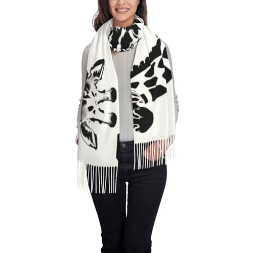 Black And White Giraffe Printed Tassel Scarf For Men And Women,Soft Long Fashion Scarves,Cashmere Feel Wrap Shawl Cape