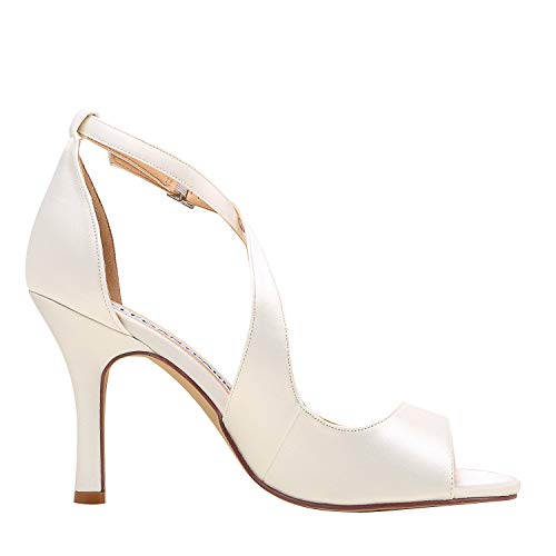 Image of ELEGANTPARK Peep Toe Strappy Heels for Women Satin Wedding Dress Sandals | Adjustable Cross Strap, 3.5 Inch High Heel Peep Toe Shoes for Bride, Wedding Guests, Bridesmaid, Formal, Prom, Evening Party