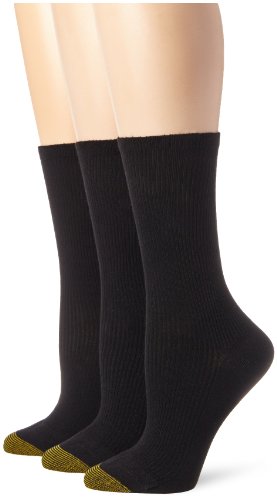 Gold Toe Women's Premium Cotton Non Binding Crew Sock (Pack of 3), Black, 6-9