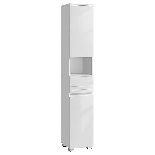 VASAGLE Tall Bathroom Cabinet, Slim Storage Cabinet, Narrow Cupboard, Bathroom Storage Unit, with a Drawer, Adjustable Shelves, 30 x 30 x 170 cm, White BBC560P31