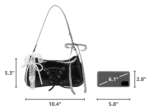 Image of Verdusa Women's Y2K Purse Coquette Bow Tie Vintage Shoulder Bags Lace PU Leather Kawaii Handbag