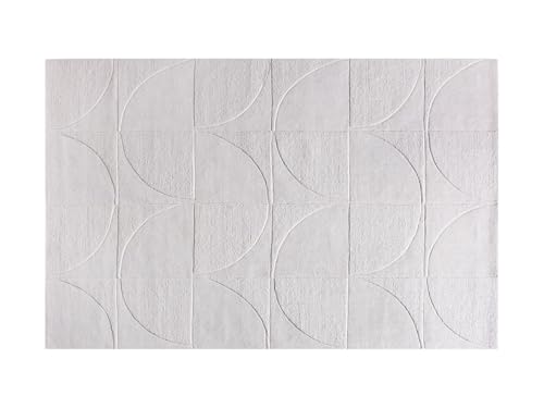 Vente unique Alfombra de Lana 100% Tejida a Mano con Relieve y Motivo geométrico   160 x 230 cm   Marfil   MILUNA