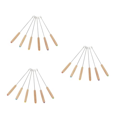 BESTonZON 3sets Stainless Steel Roasting Sticks with Wooden Handles Heat Resistant Sausage Skewers for Bbq Camping and Outdoor Grilling Easy to Clean and Reusable Barbecue Tools 6pcs*3