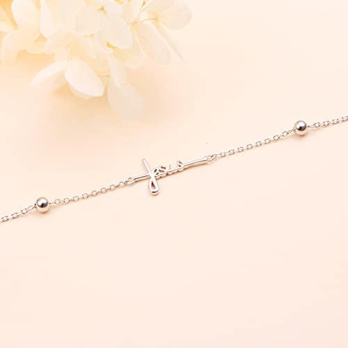 Yearace Beach Anklets For Women 925 Sterling Silver Boho Beach Foot Chain Beaded Jesus Cross Anklet Religious Gift For Women Girls, 9-10 Inch #TOP3