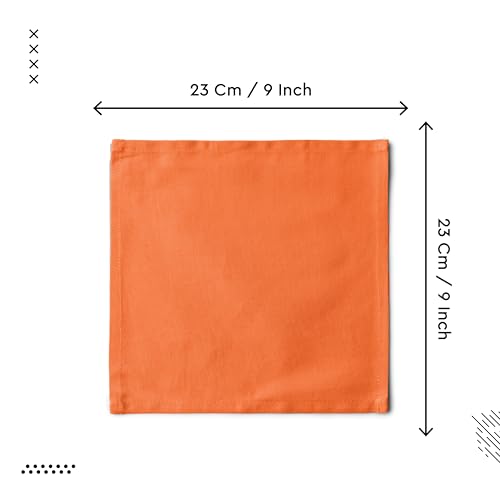 Image of Encasa XO Dining Cocktail Napkins 12 pcs (1 Dozen) Set of Large 23x23 cm (9 inchx9 inch) - Orange - Absorbent Heavy Cotton Party Fabric Machine Washable for Home Restaurant Banquet & Hotel