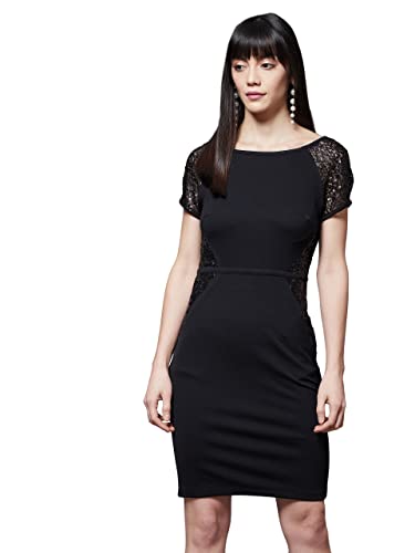 Image of Miss Chase Women's Green Round Neck Raglan Sleeves Solid Bodycon Paneled Mini Dress