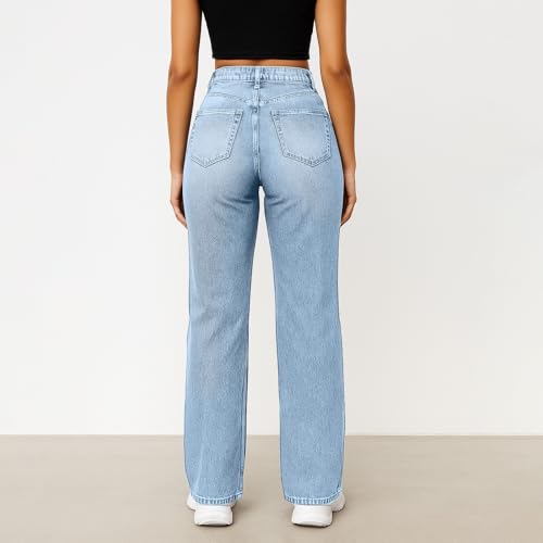 Wide Leg Jeans Woman High Waisted Baggy Jeans Stretchy Straight Leg Jean Tummy Control Boyfriend Tall Jean4