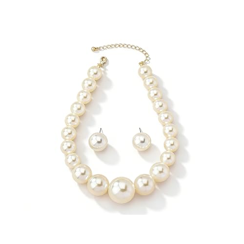 Chunky Pearl Necklaces for Women White Big Pearl Necklace Large Faux Pearl Choker Necklace Statement Prom Bride Wedding Jewelry Gifts (White Chunky Pearls)