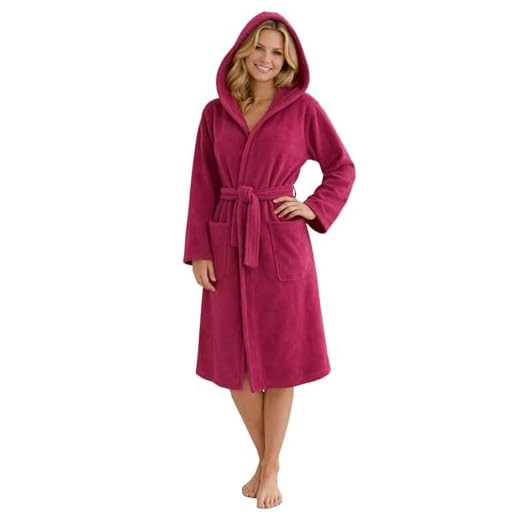 Morgenstern Bademantel Damen mit Kapuze 100% Baumwolle Frottee OEKO-TEX® Morgenmantel Marina Fuchsia Gr. M